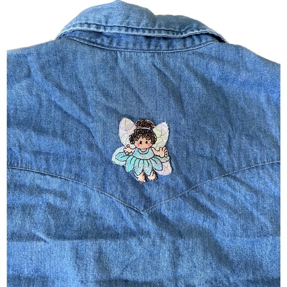 Vintage Miller Stockman Blue Denim Hippie Patches XL Button Up Shirt VTG - Picture 6 of 11